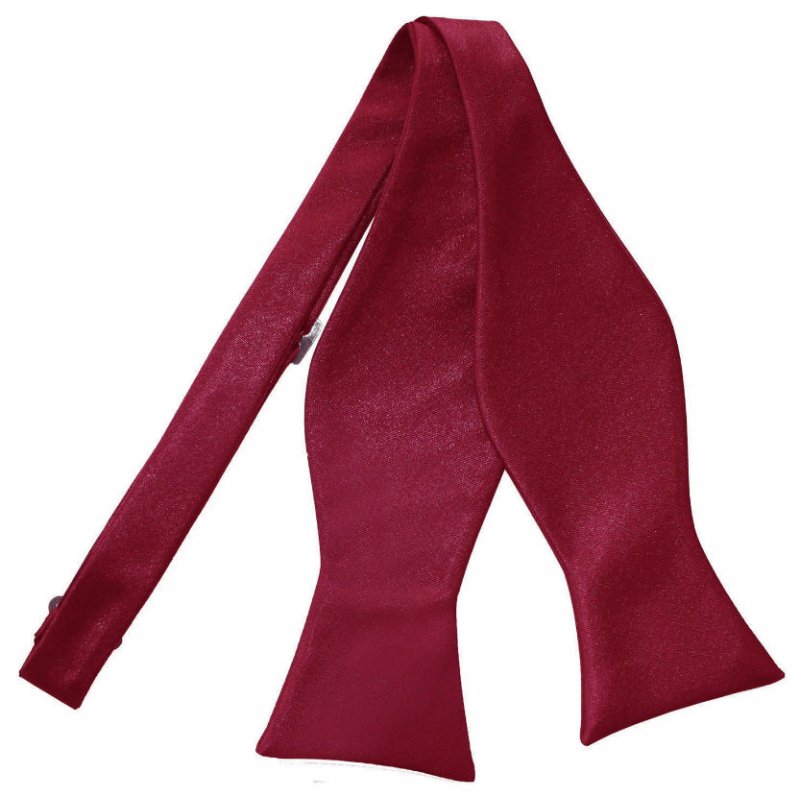 Image 1 of Burgundy Mens Plain Satin Self-Tie Bow Tie Wedding Necktie 