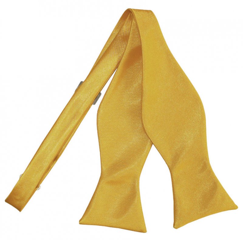 Image 1 of Gold Mens Plain Satin Self-Tie Bow Tie Wedding Necktie 