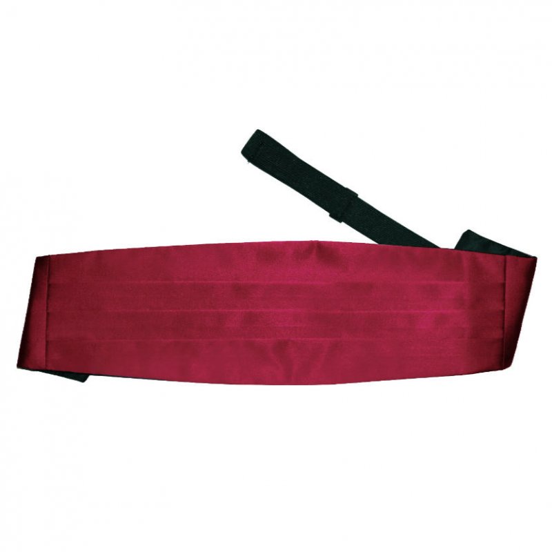 Image 1 of Burgundy Mens Plain Satin Pleated Wedding Cummerbund