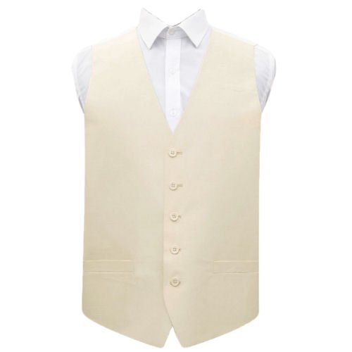 Image 1 of Beige Mens Plain Shantung  Wedding Vest Waistcoat 