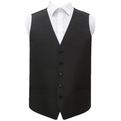 Image 1 of Black Mens Plain Shantung  Wedding Vest Waistcoat 