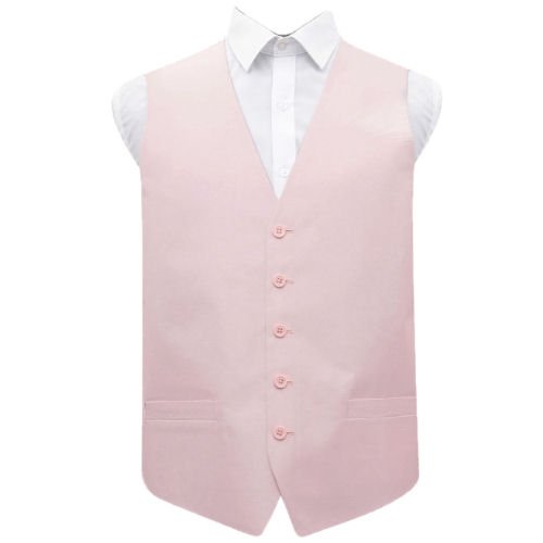 Image 1 of Blush Pink Mens Plain Shantung  Wedding Vest Waistcoat 
