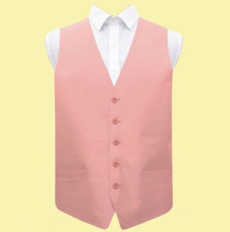 Image 0 of Peach Pink Mens Plain Shantung Wedding Vest Waistcoat 