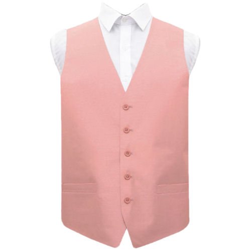 Image 1 of Peach Pink Mens Plain Shantung Wedding Vest Waistcoat 