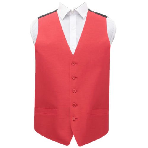 Image 1 of Scarlet Red Mens Plain Shantung Wedding Vest Waistcoat 