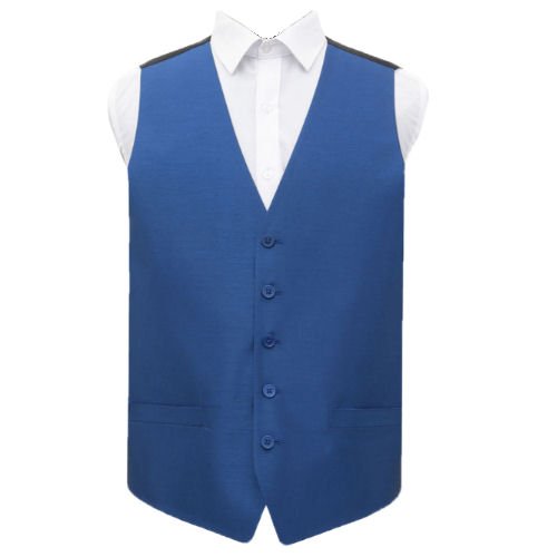 Image 1 of Royal Blue Mens Plain Shantung Wedding Vest Waistcoat 