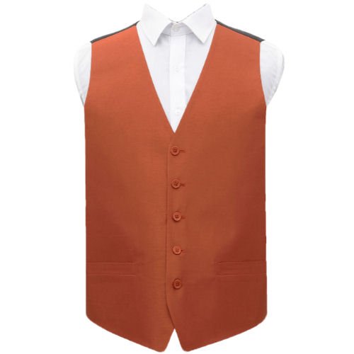 Image 1 of Rust Mens Plain Shantung Wedding Vest Waistcoat 