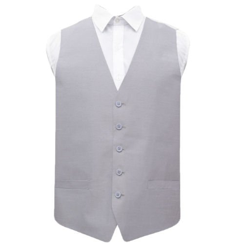 Image 1 of Silver Grey Mens Plain Shantung Wedding Vest Waistcoat 