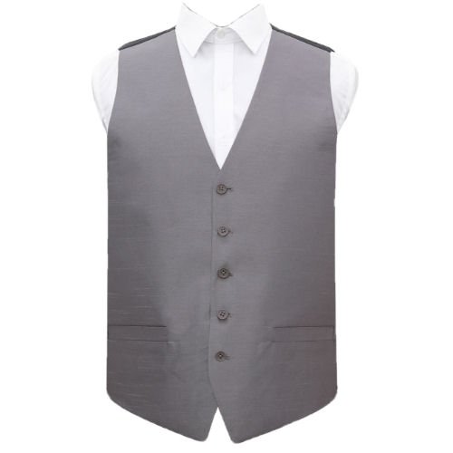 Image 1 of Steel Grey Mens Plain Shantung Wedding Vest Waistcoat 
