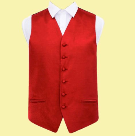 Image 0 of Apple Red Mens Plain Satin Wedding Vest Waistcoat 