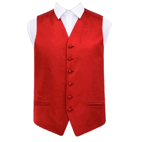 Image 1 of Apple Red Mens Plain Satin Wedding Vest Waistcoat 