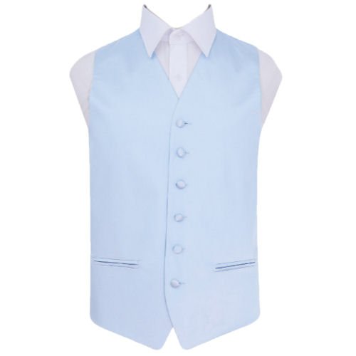 Image 1 of Baby Blue Mens Plain Satin Wedding Vest Waistcoat 