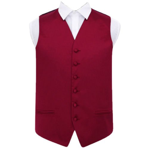 Image 1 of Burgundy Mens Plain Satin Wedding Vest Waistcoat 