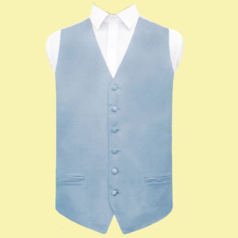Image 0 of Dusty Blue Mens Plain Satin Wedding Vest Waistcoat 
