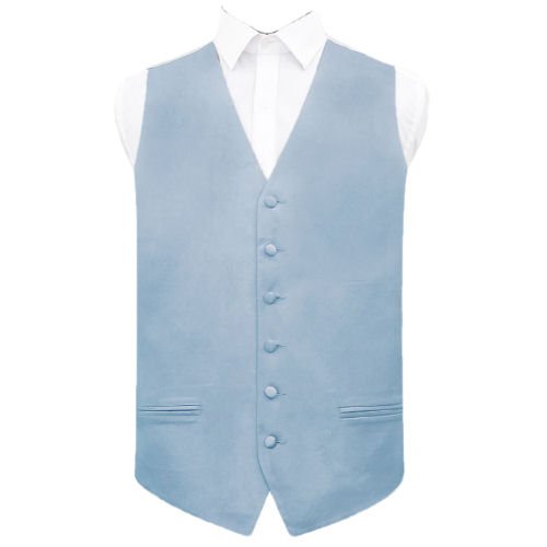 Image 1 of Dusty Blue Mens Plain Satin Wedding Vest Waistcoat 