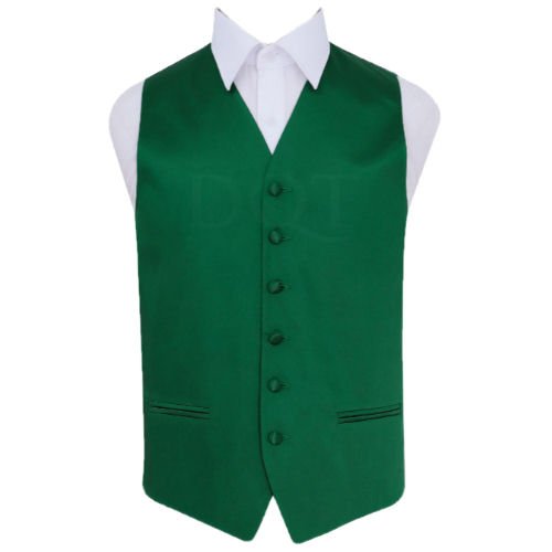 Image 1 of Emerald Green Mens Plain Satin Wedding Vest Waistcoat 