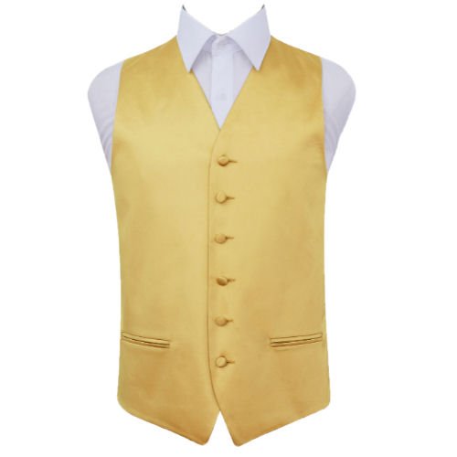 Image 1 of Gold Mens Plain Satin Wedding Vest Waistcoat 