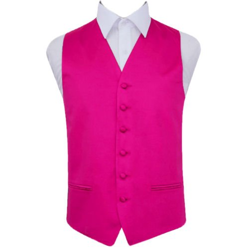 Image 1 of Hot Pink Mens Plain Satin Wedding Vest Waistcoat 