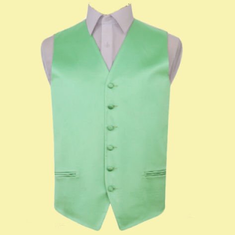 Image 0 of Mint Green Mens Plain Satin Wedding Vest Waistcoat 