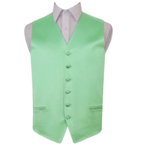 Image 1 of Mint Green Mens Plain Satin Wedding Vest Waistcoat 