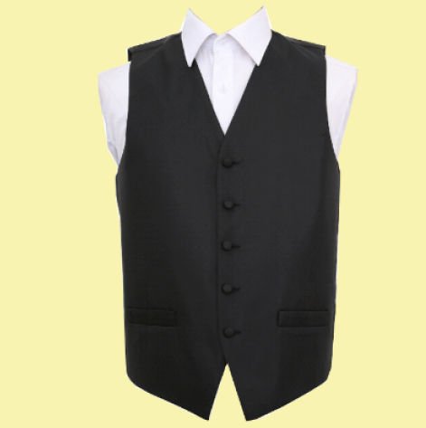 Image 0 of Black Mens Greek Key Pattern Microfibre Wedding Vest Waistcoat 