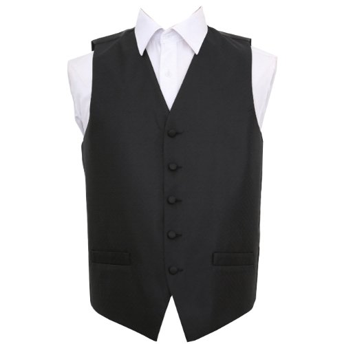Image 1 of Black Mens Greek Key Pattern Microfibre Wedding Vest Waistcoat 