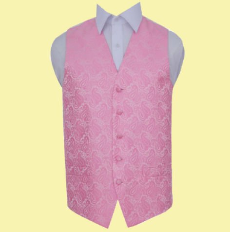 Image 0 of Baby Pink Mens Paisley Pattern Microfibre Wedding Vest Waistcoat 