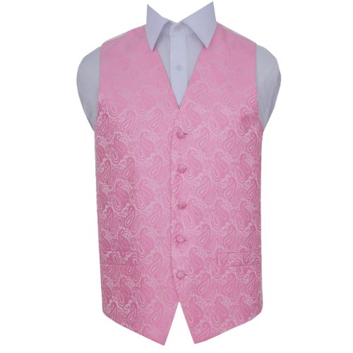 Image 1 of Baby Pink Mens Paisley Pattern Microfibre Wedding Vest Waistcoat 