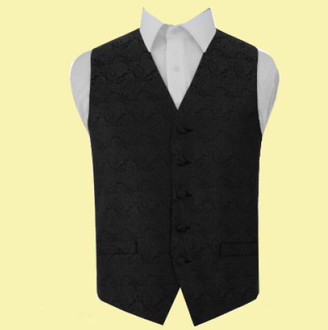 Image 0 of Black Mens Paisley Pattern Microfibre Wedding Vest Waistcoat 