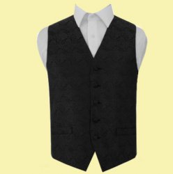 Black Mens Paisley Pattern Microfibre Wedding Vest Waistcoat 