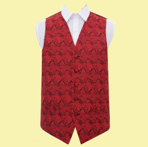 Image 0 of Black And Red Mens Paisley Pattern Microfibre Wedding Vest Waistcoat 