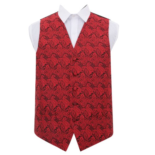 Image 1 of Black And Red Mens Paisley Pattern Microfibre Wedding Vest Waistcoat 