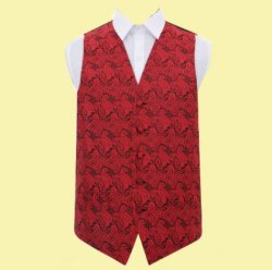 Black And Red Mens Paisley Pattern Microfibre Wedding Vest Waistcoat 
