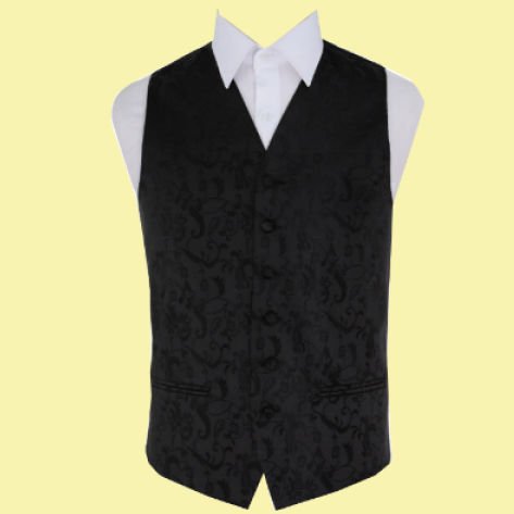 Image 0 of Black Mens Floral Pattern Microfibre Wedding Vest Waistcoat 