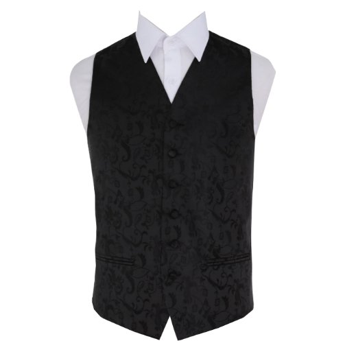 Image 1 of Black Mens Floral Pattern Microfibre Wedding Vest Waistcoat 