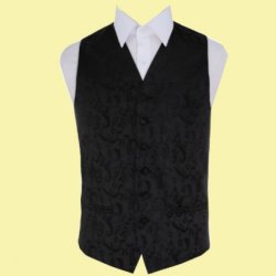 Black Mens Floral Pattern Microfibre Wedding Vest Waistcoat 