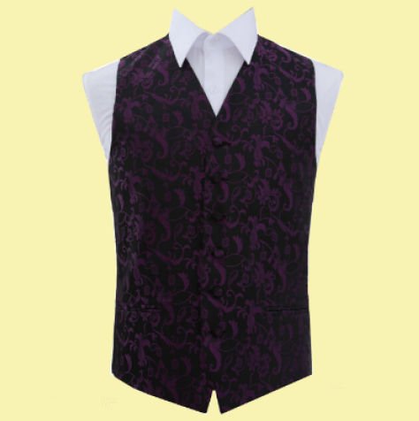 Image 0 of Black And Purple Mens Floral Pattern Microfibre Wedding Vest Waistcoat 