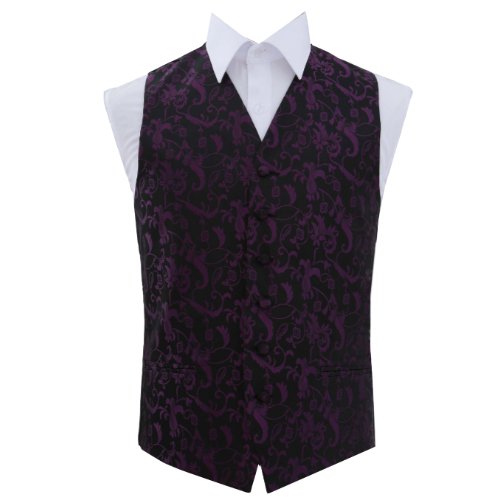 Image 1 of Black And Purple Mens Floral Pattern Microfibre Wedding Vest Waistcoat 