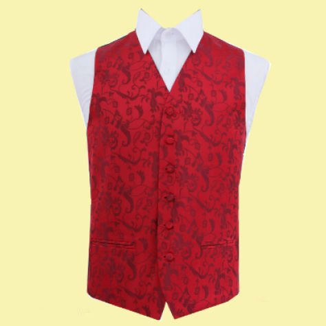 Image 0 of Burgundy Mens Floral Pattern Microfibre Wedding Vest Waistcoat 