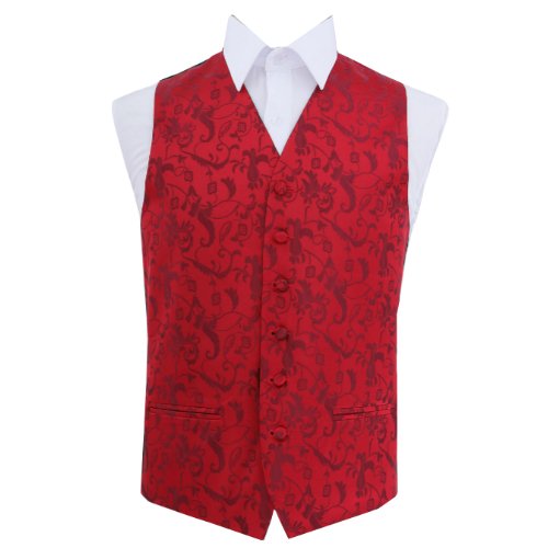 Image 1 of Burgundy Mens Floral Pattern Microfibre Wedding Vest Waistcoat 