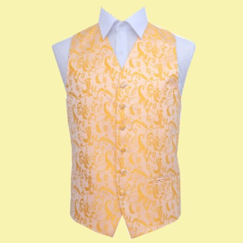 Image 0 of Gold Mens Floral Pattern Microfibre Wedding Vest Waistcoat 
