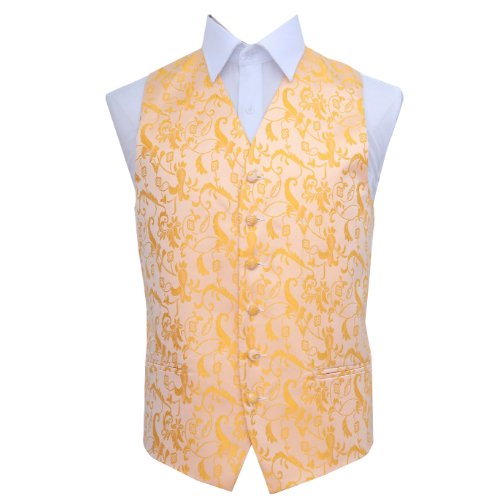 Image 1 of Gold Mens Floral Pattern Microfibre Wedding Vest Waistcoat 