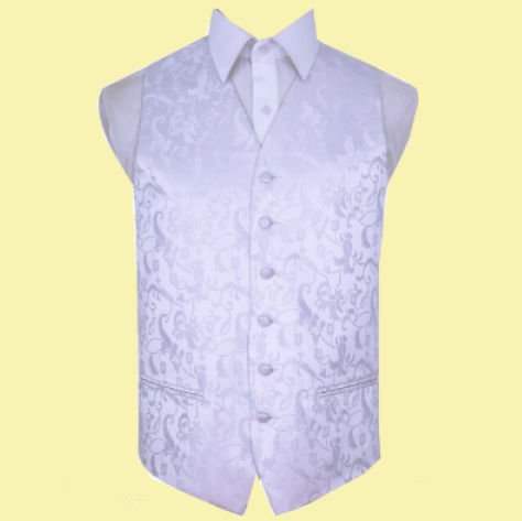 Image 0 of White Mens Floral Pattern Microfibre Wedding Vest Waistcoat 