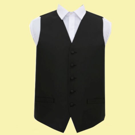 Image 0 of Black Mens Solid Check Pattern Microfibre Wedding Vest Waistcoat 