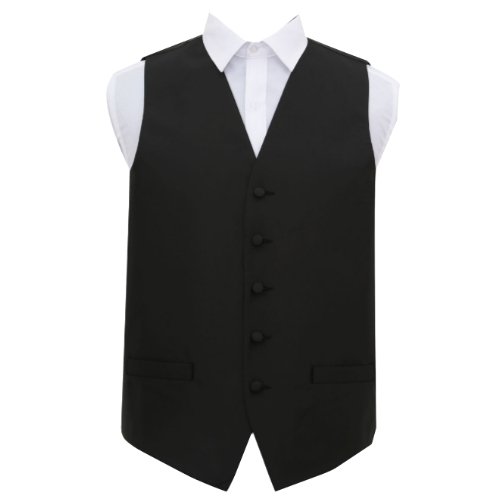 Image 1 of Black Mens Solid Check Pattern Microfibre Wedding Vest Waistcoat 