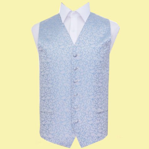 Image 0 of Baby Blue Mens Swirl Pattern Microfibre Wedding Vest Waistcoat 