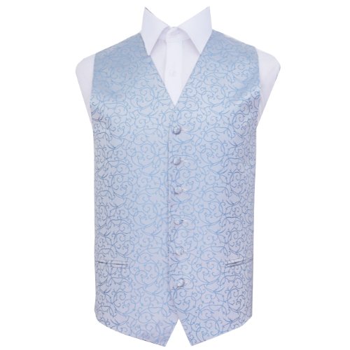 Image 1 of Baby Blue Mens Swirl Pattern Microfibre Wedding Vest Waistcoat 
