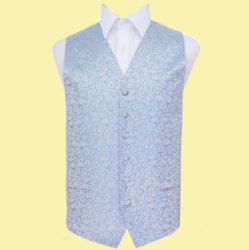 Baby Blue Mens Swirl Pattern Microfibre Wedding Vest Waistcoat 