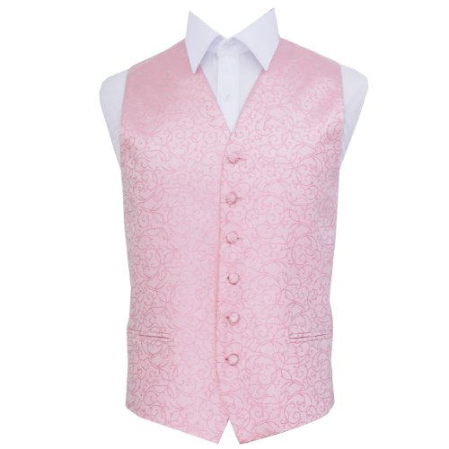Image 1 of Baby Pink Mens Swirl Pattern Microfibre Wedding Vest Waistcoat 