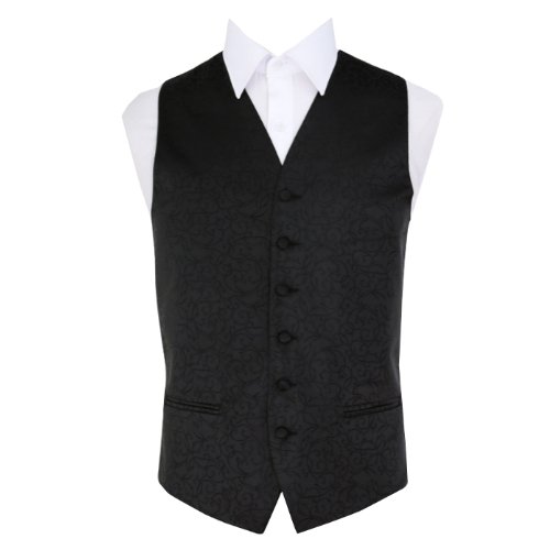Image 1 of Black Mens Swirl Pattern Microfibre Wedding Vest Waistcoat 